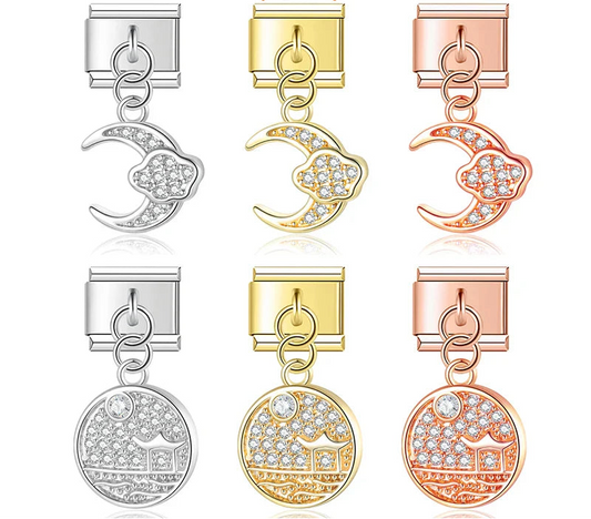 Round Moon Shiny CZ Charms Italian Link DJ1173