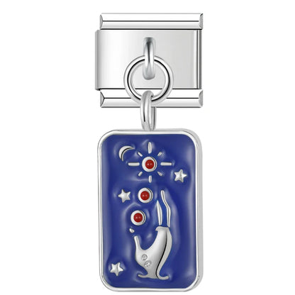Tarot Starry Blue Sky Italian Charms — Mystical Tarot Card, Moon, Star & Sun Dangle Links