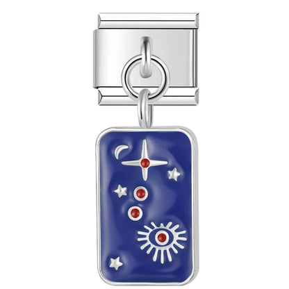 Tarot Starry Blue Sky Italian Charms — Mystical Tarot Card, Moon, Star & Sun Dangle Links