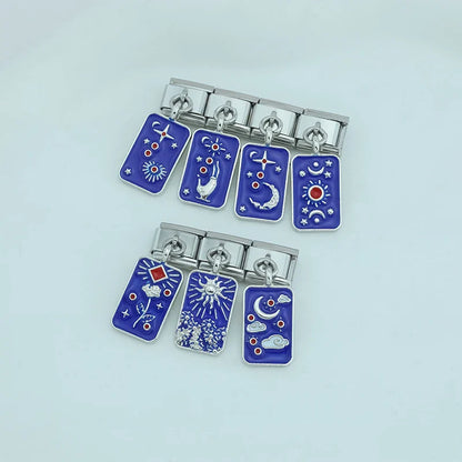 Tarot Starry Blue Sky Italian Charms — Mystical Tarot Card, Moon, Star & Sun Dangle Links