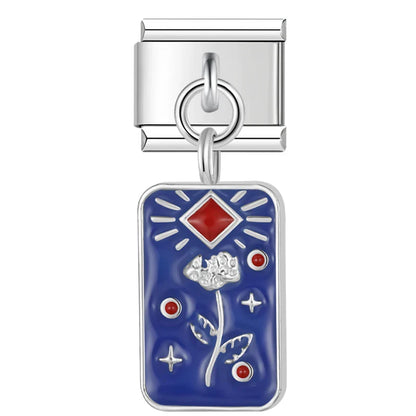 Tarot Starry Blue Sky Italian Charms — Mystical Tarot Card, Moon, Star & Sun Dangle Links