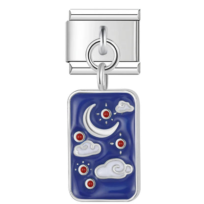 Tarot Starry Blue Sky Italian Charms — Mystical Tarot Card, Moon, Star & Sun Dangle Links