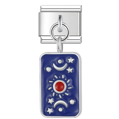 Tarot Starry Blue Sky Italian Charms — Mystical Tarot Card, Moon, Star & Sun Dangle Links