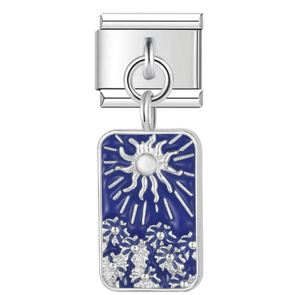 Tarot Starry Blue Sky Italian Charms — Mystical Tarot Card, Moon, Star & Sun Dangle Links