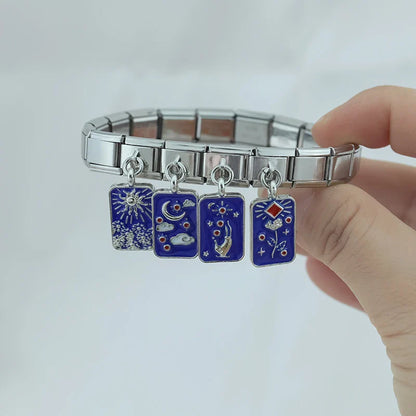 Tarot Starry Blue Sky Italian Charms — Mystical Tarot Card, Moon, Star & Sun Dangle Links