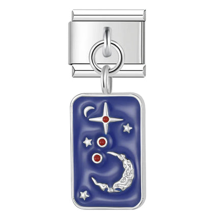Tarot Starry Blue Sky Italian Charms — Mystical Tarot Card, Moon, Star & Sun Dangle Links