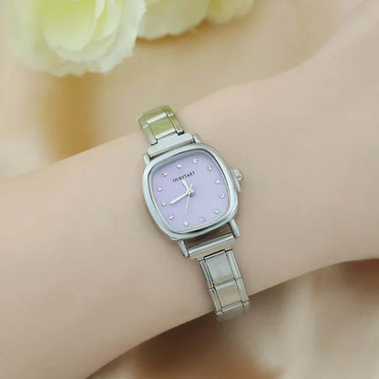 Soft Square Watch with Crystal Markers — Pastel Pink, Blue & Lavender Italian Charm Watch