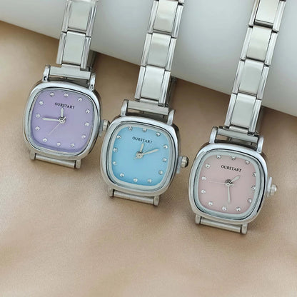 Soft Square Watch with Crystal Markers — Pastel Pink, Blue & Lavender Italian Charm Watch
