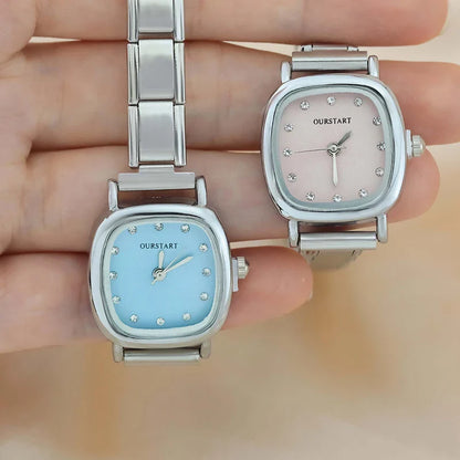 Soft Square Watch with Crystal Markers — Pastel Pink, Blue & Lavender Italian Charm Watch