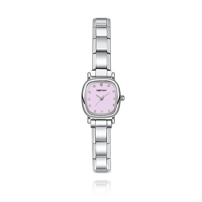 Soft Square Watch with Crystal Markers — Pastel Pink, Blue & Lavender Italian Charm Watch