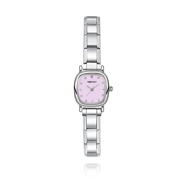 Soft Square Watch with Crystal Markers — Pastel Pink, Blue & Lavender Italian Charm Watch