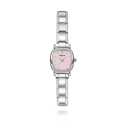 Soft Square Watch with Crystal Markers — Pastel Pink, Blue & Lavender Italian Charm Watch