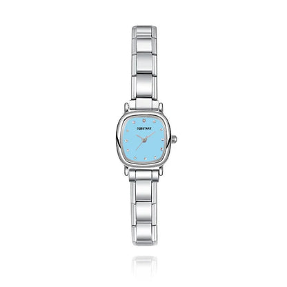 Soft Square Watch with Crystal Markers — Pastel Pink, Blue & Lavender Italian Charm Watch