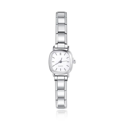 Customisable Square Face Watch Bracelet — White & Black Italian Charm Watch with 9mm Modular Band