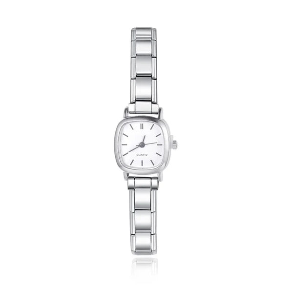 Customisable Square Face Watch Bracelet — White & Black Italian Charm Watch with 9mm Modular Band