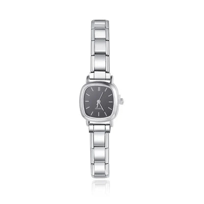 Customisable Square Face Watch Bracelet — White & Black Italian Charm Watch with 9mm Modular Band