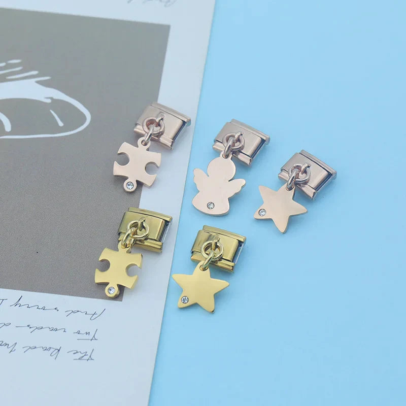 The Cutout Silhouette & Crystal Dangle Charm in Silver, Gold & Rose Gold