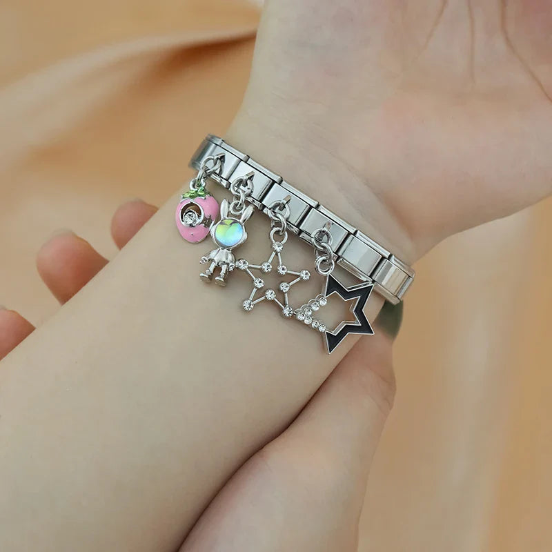 Stars strawberry rabbit silver charms