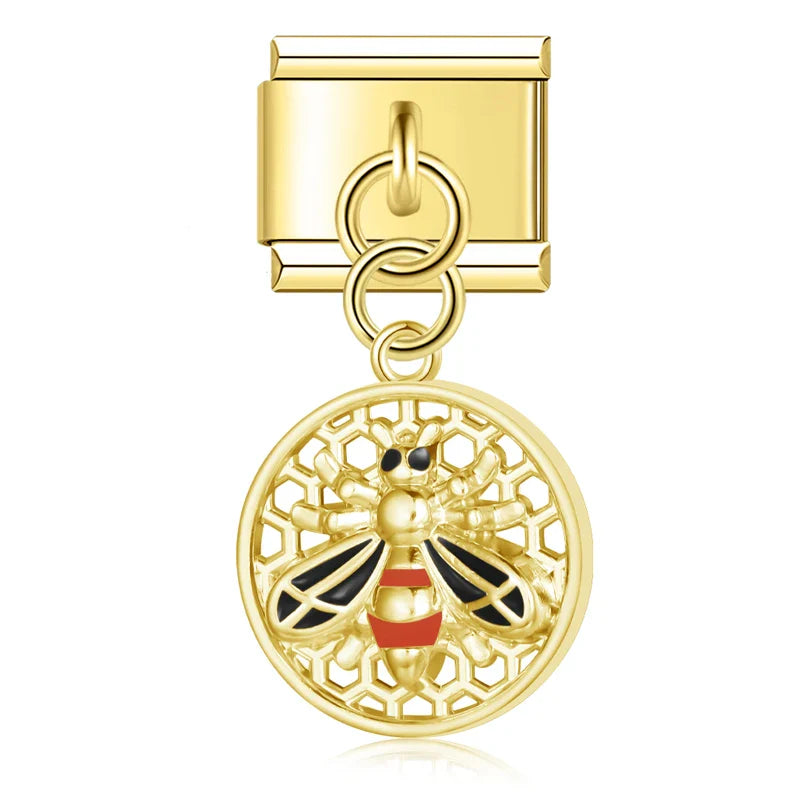 Round Beehive Bee Charms Italian Link