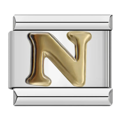 Silver & Gold Letter Italian Charms — A to Z Two-Tone Alphabet Bracelet Links