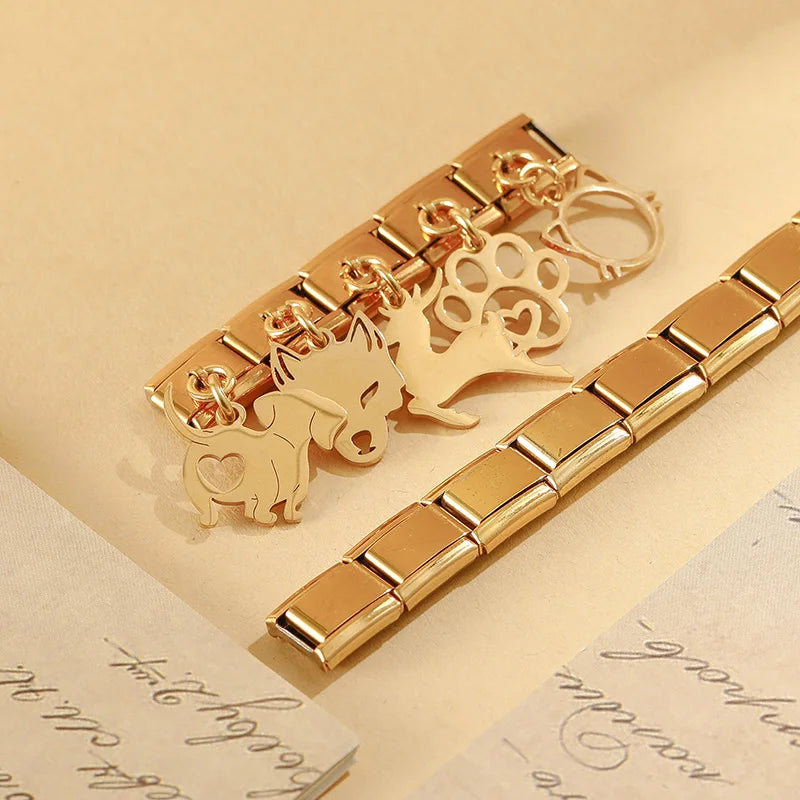 Animal Dog Cat Wolf Charms Italian Link DJ821