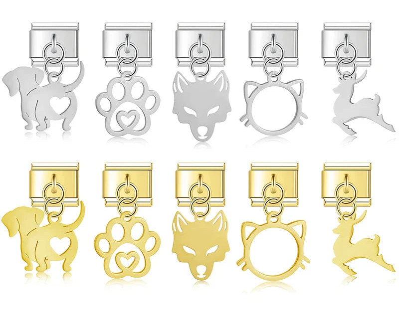 Animal Dog Cat Wolf Charms Italian Link DJ821