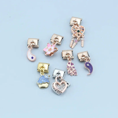 The Cupcake, Leaf, Flower & Yin Yang Rose Gold Dangle Charm