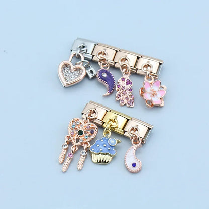 The Cupcake, Leaf, Flower & Yin Yang Rose Gold Dangle Charm