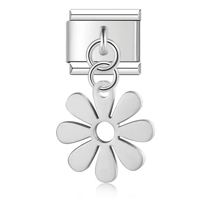 The Flower, Cross, Leaf & Bell Dangle Charm in Silver
