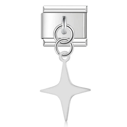 The Flower, Cross, Leaf & Bell Dangle Charm in Silver