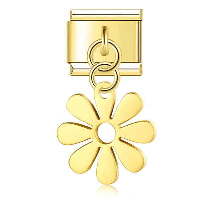 The Flower, Cross, Leaf & Bell Dangle Charm in Silver
