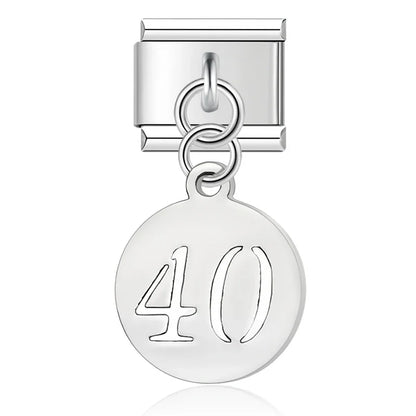 Elegant Silver Milestone Number Dangle Italian Charms — 18, 21, 30, 40, 50 & 60 Birthday Dangle Links
