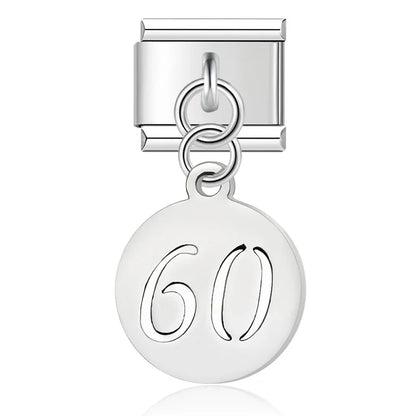 Elegant Silver Milestone Number Dangle Italian Charms — 18, 21, 30, 40, 50 & 60 Birthday Dangle Links