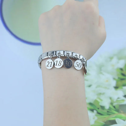 Elegant Silver Milestone Number Dangle Italian Charms — 18, 21, 30, 40, 50 & 60 Birthday Dangle Links