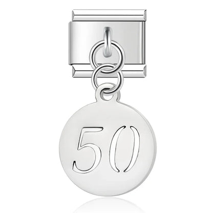 Elegant Silver Milestone Number Dangle Italian Charms — 18, 21, 30, 40, 50 & 60 Birthday Dangle Links