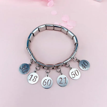 Elegant Silver Milestone Number Dangle Italian Charms — 18, 21, 30, 40, 50 & 60 Birthday Dangle Links