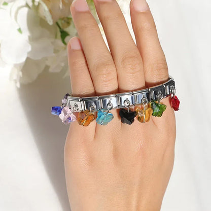 Pretty Colourful Crystal Butterfly Dangle Italian Charms — Pink, Black, Teal & Red Resin Butterfly Links