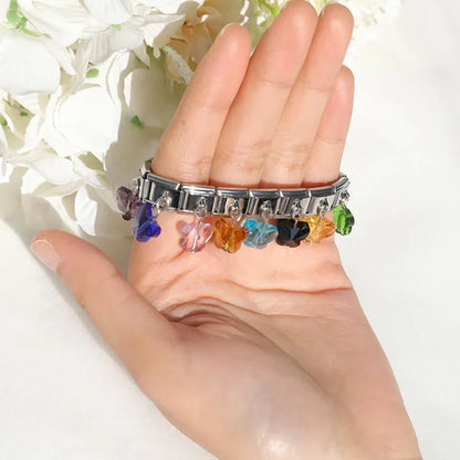 Pretty Colourful Crystal Butterfly Dangle Italian Charms — Pink, Black, Teal & Red Resin Butterfly Links