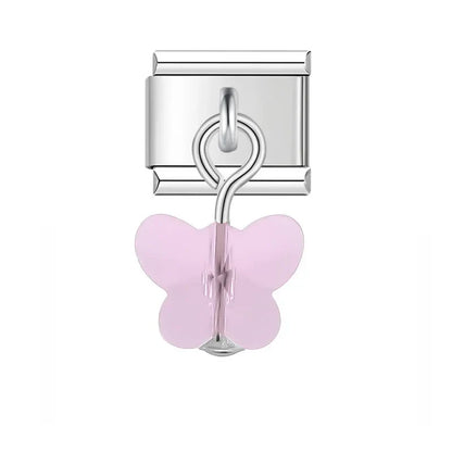 Pretty Colourful Crystal Butterfly Dangle Italian Charms — Pink, Black, Teal & Red Resin Butterfly Links