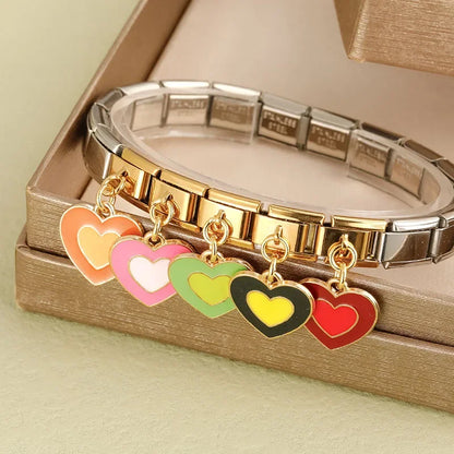 The Colourful Romantic Heart Dangle Charm in Gold