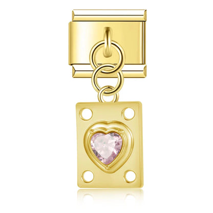 The Crystal Heart Plaque Dangle Charm in Silver & Gold