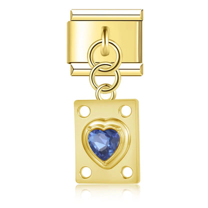 The Crystal Heart Plaque Dangle Charm in Silver & Gold