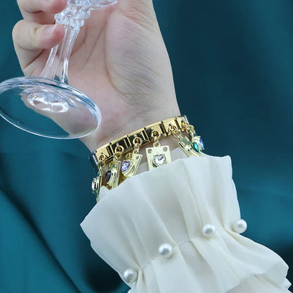 The Crystal Heart Plaque Dangle Charm in Silver & Gold