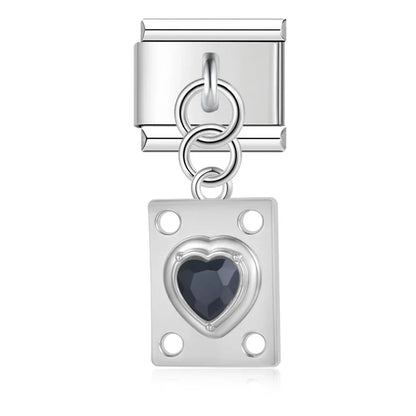 The Crystal Heart Plaque Dangle Charm in Silver & Gold