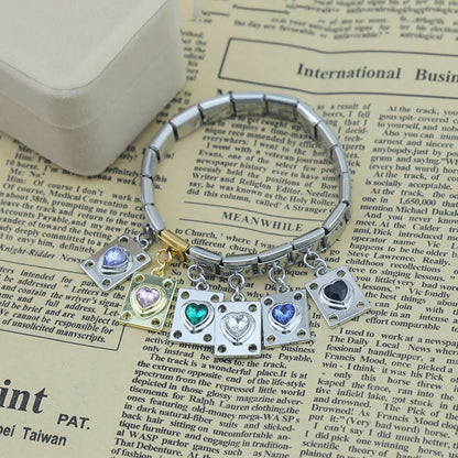 The Crystal Heart Plaque Dangle Charm in Silver & Gold