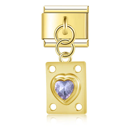 The Crystal Heart Plaque Dangle Charm in Silver & Gold