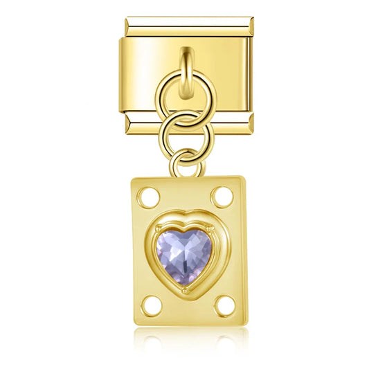 Vintage Jeweled Heart Plaque Dangle Charm silver&gold