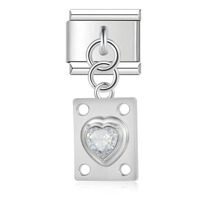 The Crystal Heart Plaque Dangle Charm in Silver & Gold