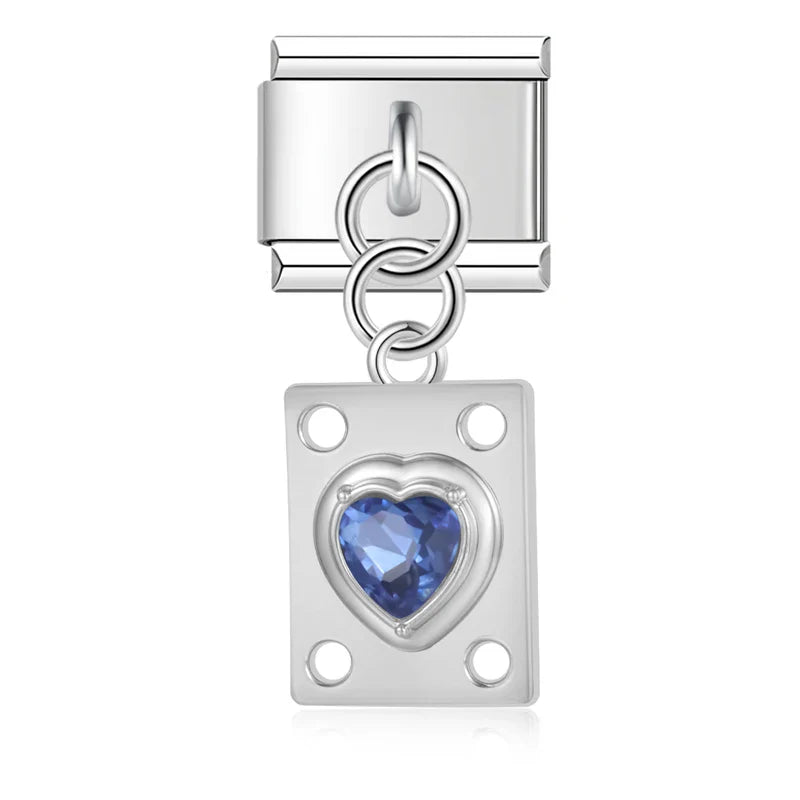 Vintage Jeweled Heart Plaque Dangle Charm silver&gold