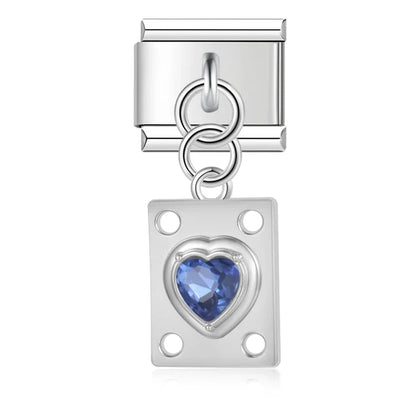 The Crystal Heart Plaque Dangle Charm in Silver & Gold